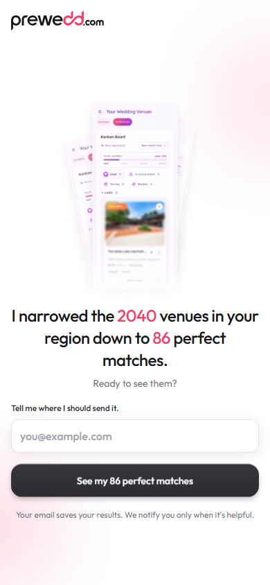 The match screen: 2,040 venues narrowed down to 86 perfect matches